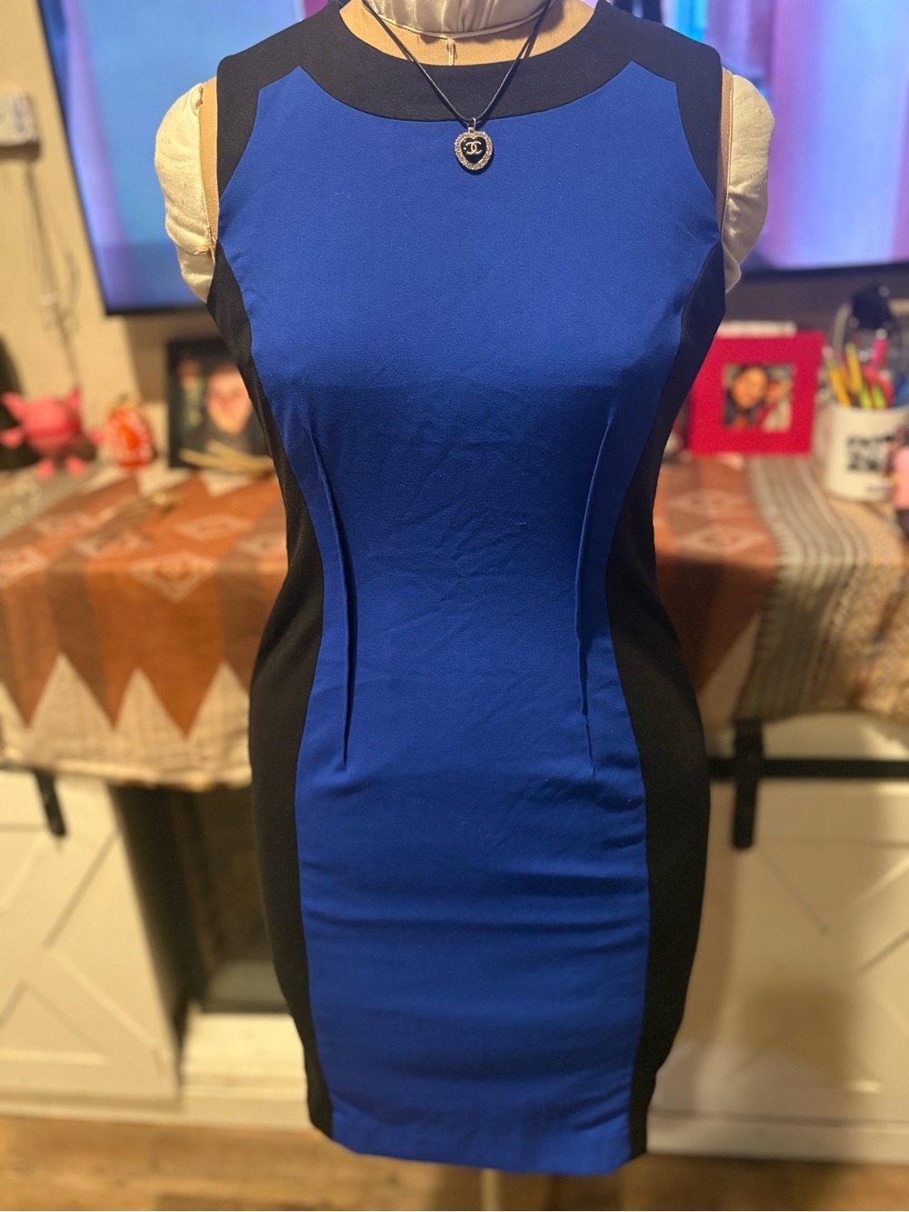 Calvin Klein Royal Blue & Black Sleeveless Sheath Dress